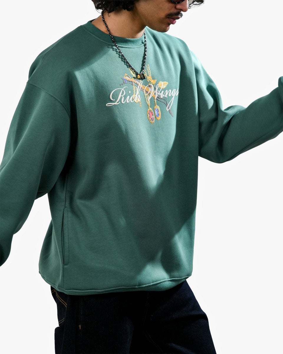 Rich Wings - Teal Oversized Printed Sweatshirt