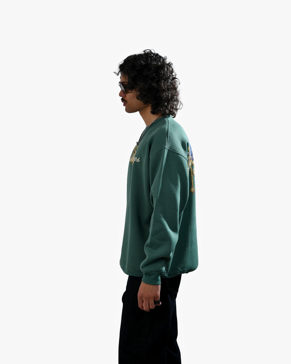 Rich Wings - Teal Oversized Printed Sweatshirt