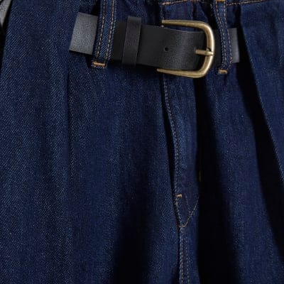 Petite Blue High Rise Pleated Wide Leg Jeans