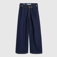 Petite Blue High Rise Pleated Wide Leg Jeans