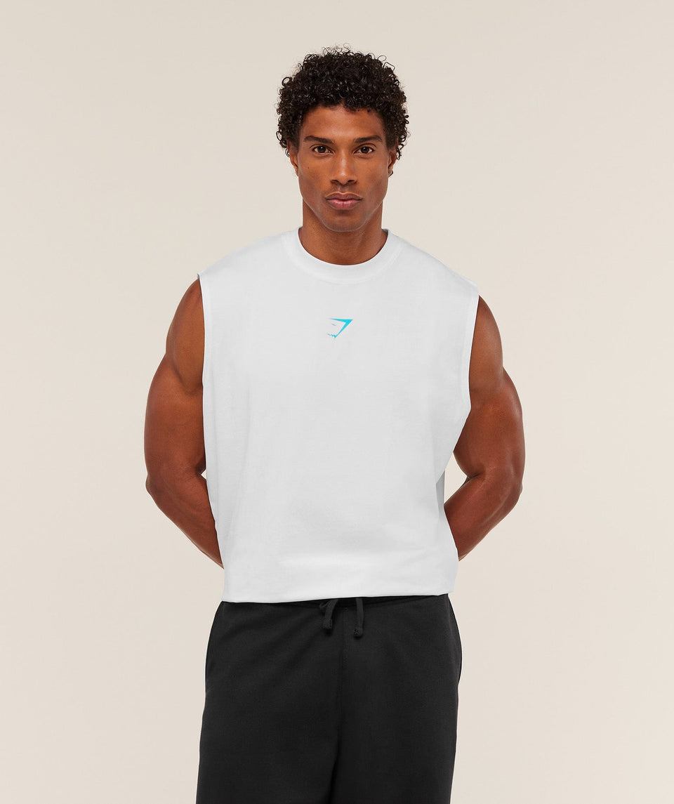 Gymshark Power Cut Off Tank - GS White/GS Brand Blue