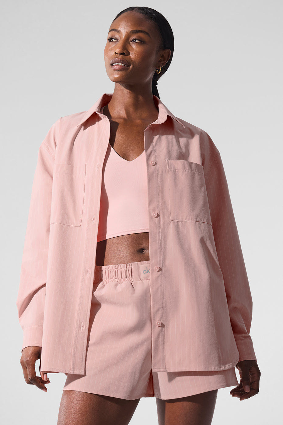 Alo Yoga Pinstripe Daylight Button Down Long Sleeve