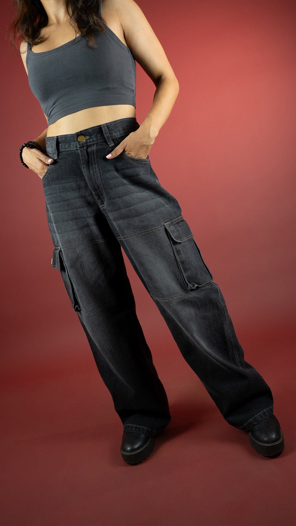 CARBON BLACK DENIM WOMEN'S CARGO