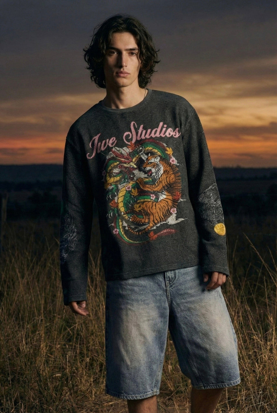 Dragon x Tiger Waffle Full Sleeve T-Shirt