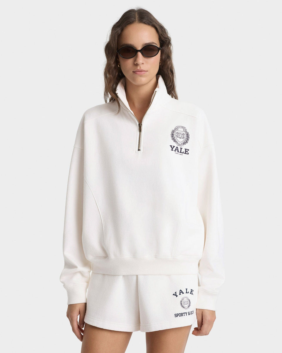 Yale Crest Quarter Zip - White/Navy