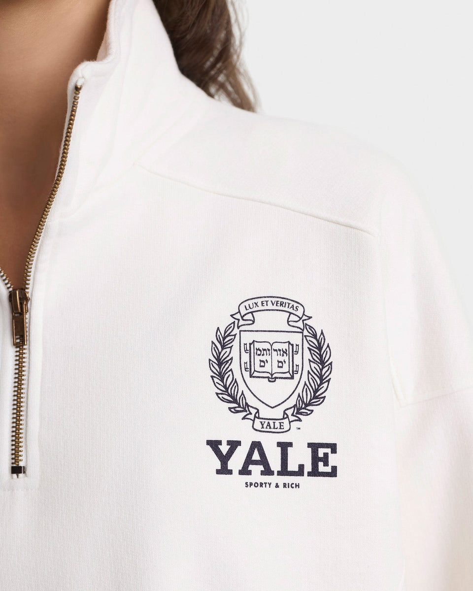 Yale Crest Quarter Zip - White/Navy