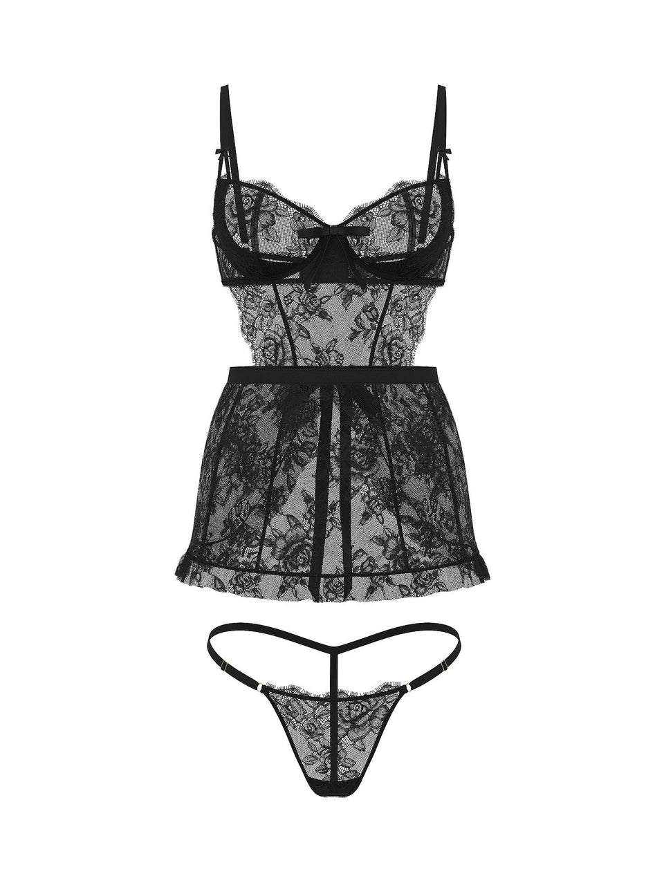 Wicked Unlined Rose Lace Apron Set
