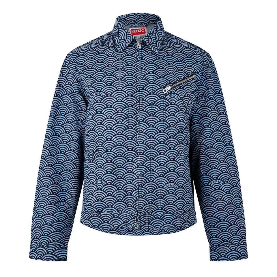 Seigaiha Wave Pattern Structured Denim Jacket