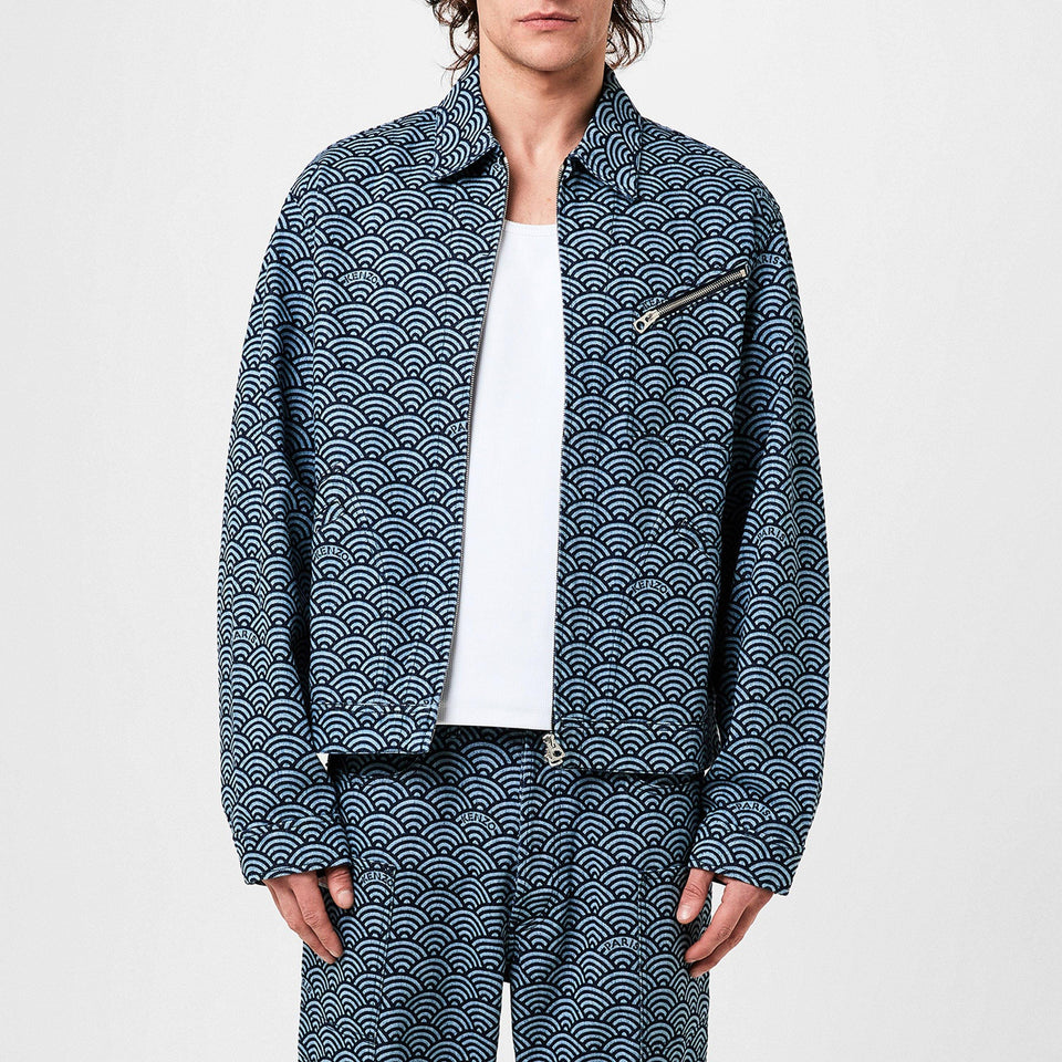 Seigaiha Wave Pattern Structured Denim Jacket