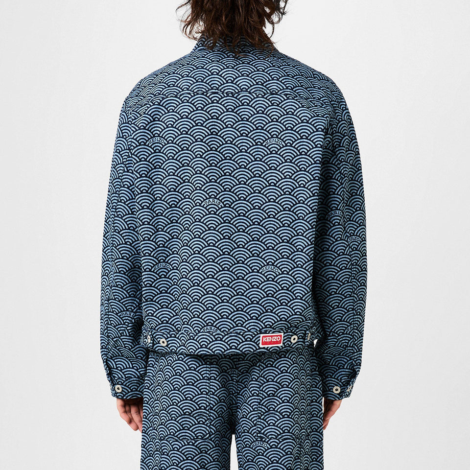 Seigaiha Wave Pattern Structured Denim Jacket