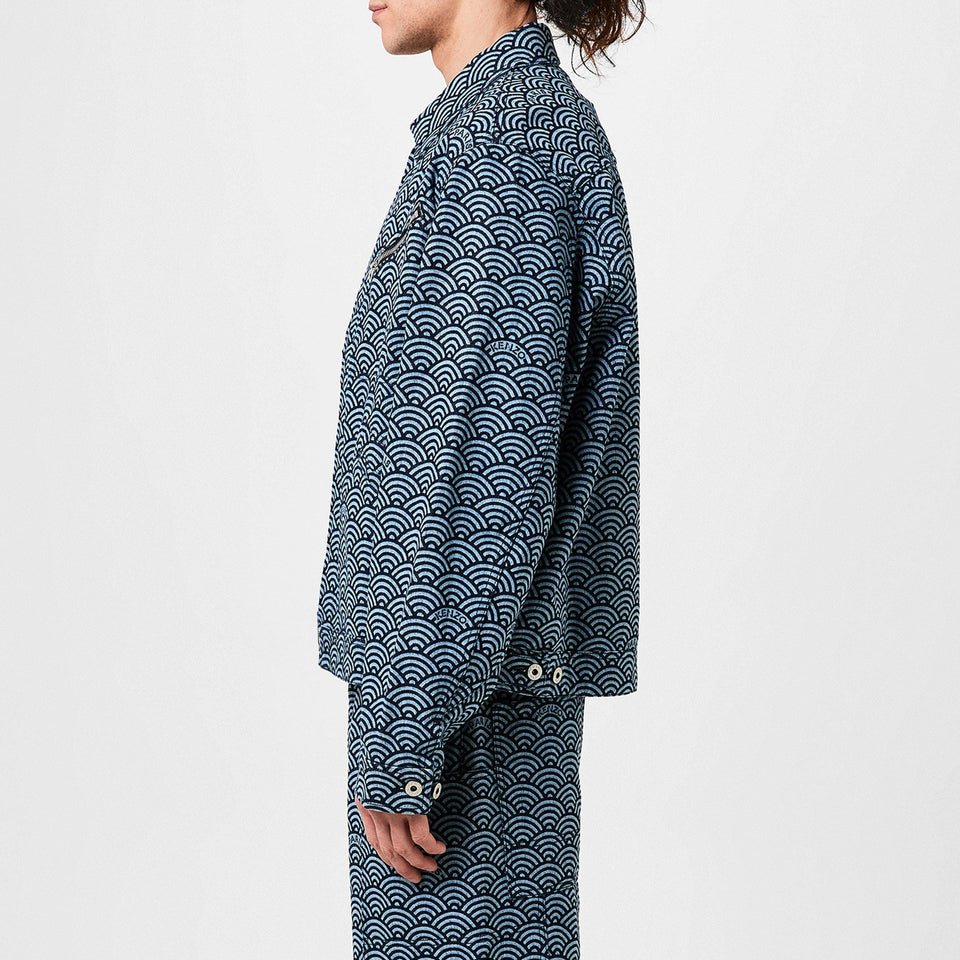 Seigaiha Wave Pattern Structured Denim Jacket