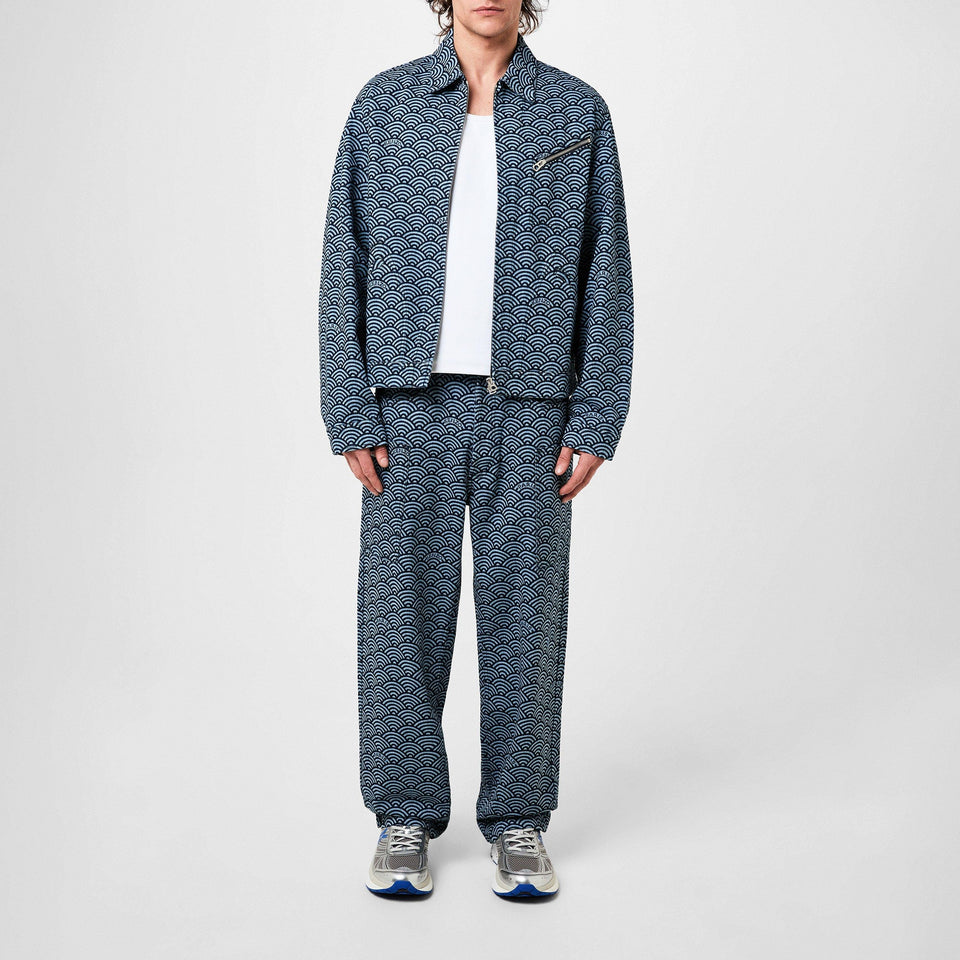 Seigaiha Wave Pattern Structured Denim Jacket