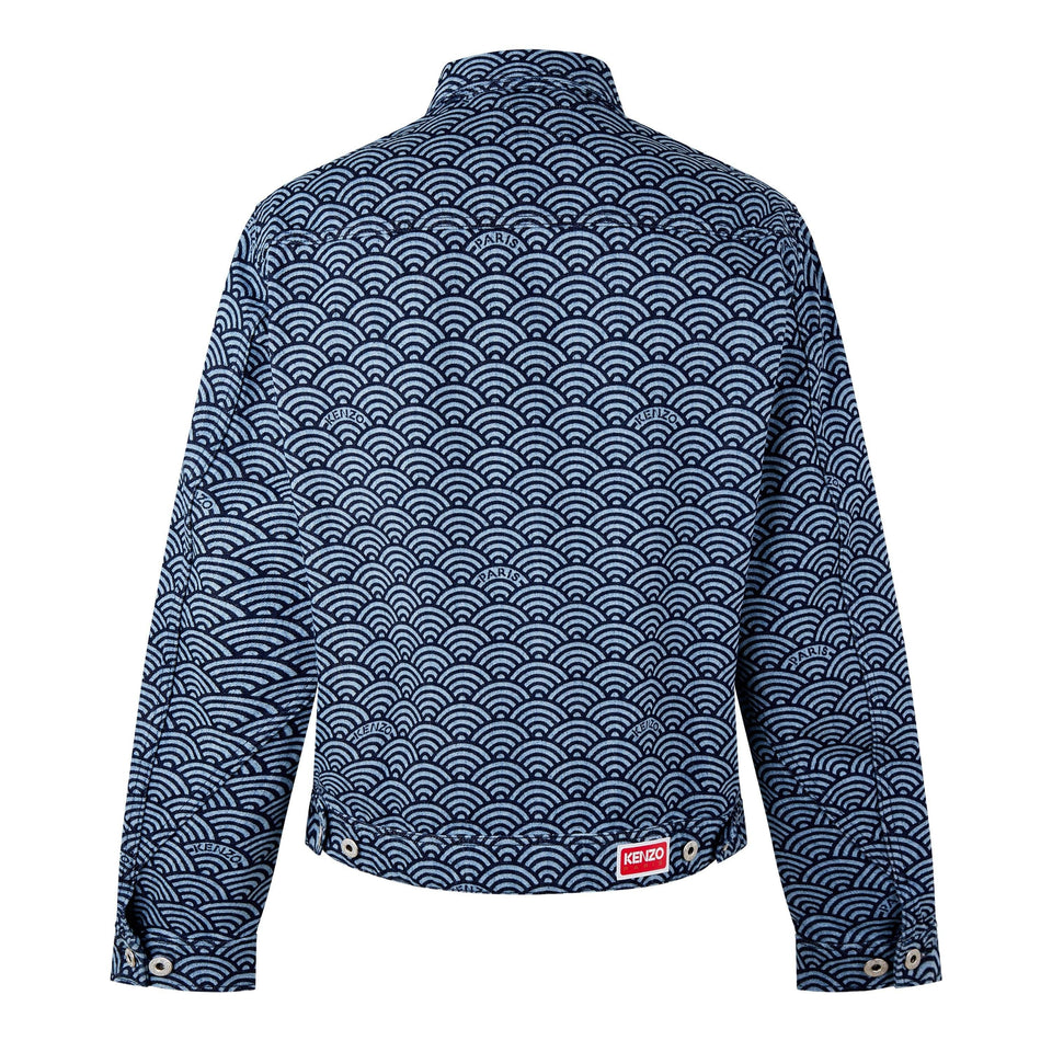 Seigaiha Wave Pattern Structured Denim Jacket