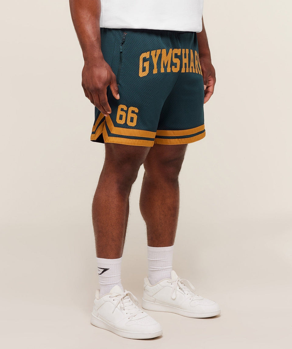 Gymshark Campus Mesh Shorts - Deep Petrol Blue/Antique Gold
