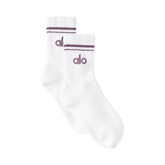 Alo Unisex Half-Crew Throwback Sock - White/Plum Kiss