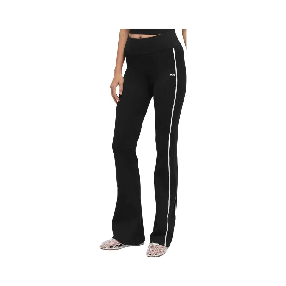Alo Women's Ribbed Sweater Knit Highline Flare Pant - Black/White