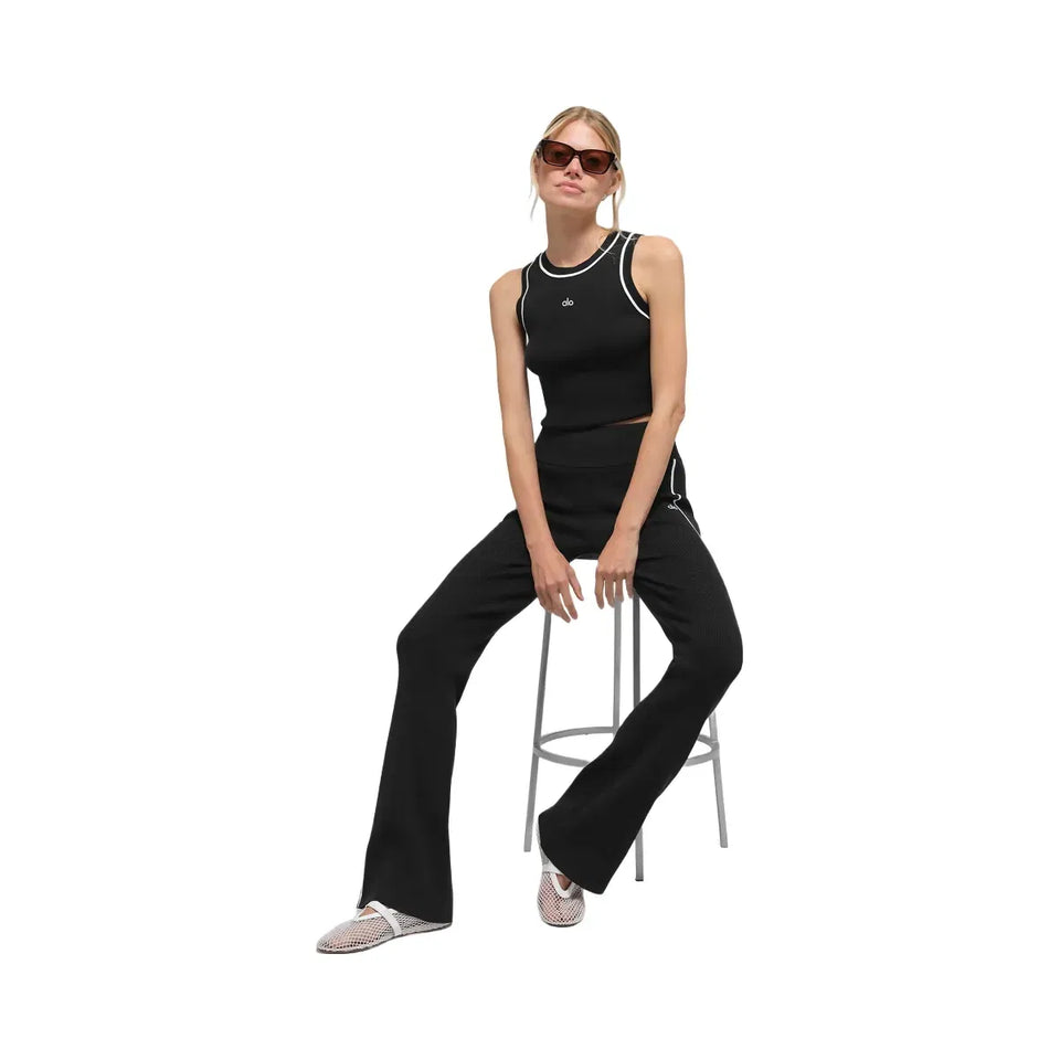 Alo Women's Ribbed Sweater Knit Highline Flare Pant - Black/White