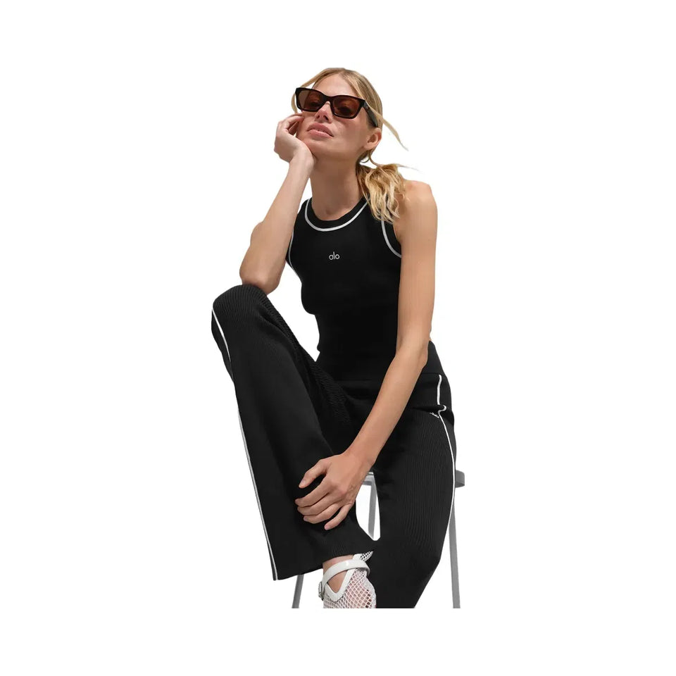 Alo Women's Ribbed Sweater Knit Highline Flare Pant - Black/White