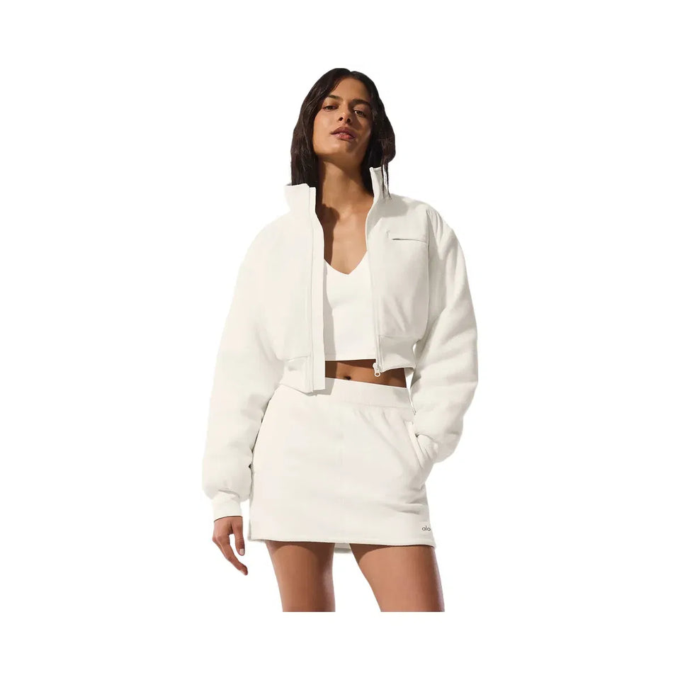 Alo Women's Polar Fleece Cropped Wintry Mix Jacket - Ivory