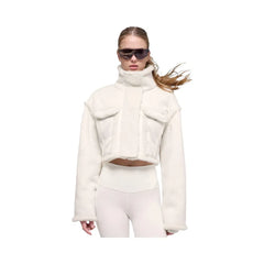 Alo Women's Faux Shearling Snowfall Cropped Jacket - Ivory