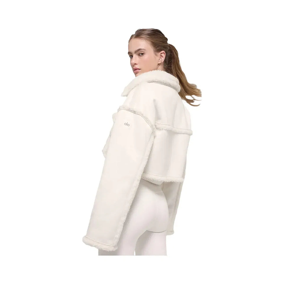 Alo Women's Faux Shearling Snowfall Cropped Jacket - Ivory