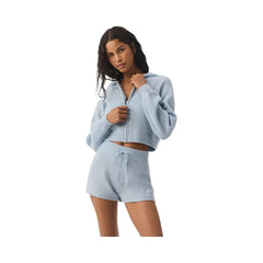Alo Women's Cashmere Plush Waffle Full Zip Hoodie - Crystal Blue