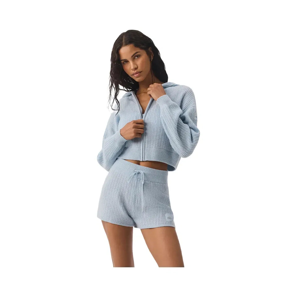 Alo Women's Cashmere Plush Waffle Full Zip Hoodie - Crystal Blue