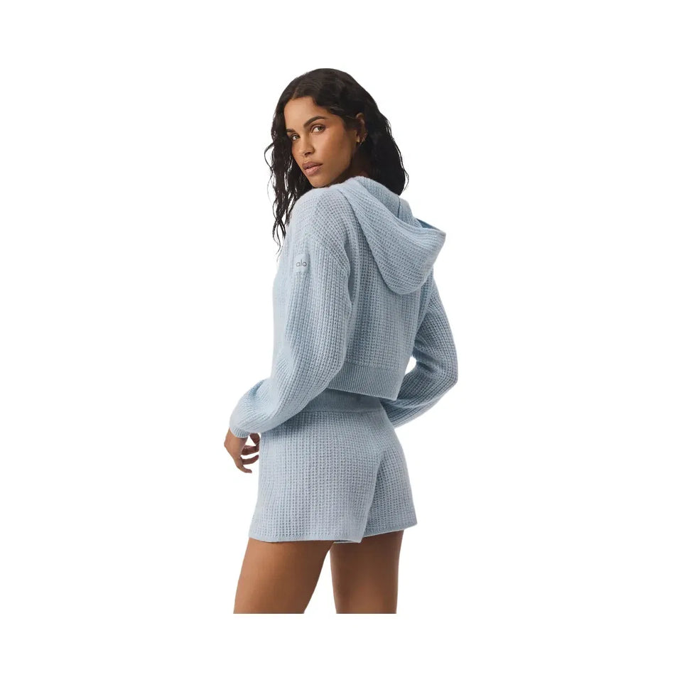 Alo Women's Cashmere Plush Waffle Full Zip Hoodie - Crystal Blue