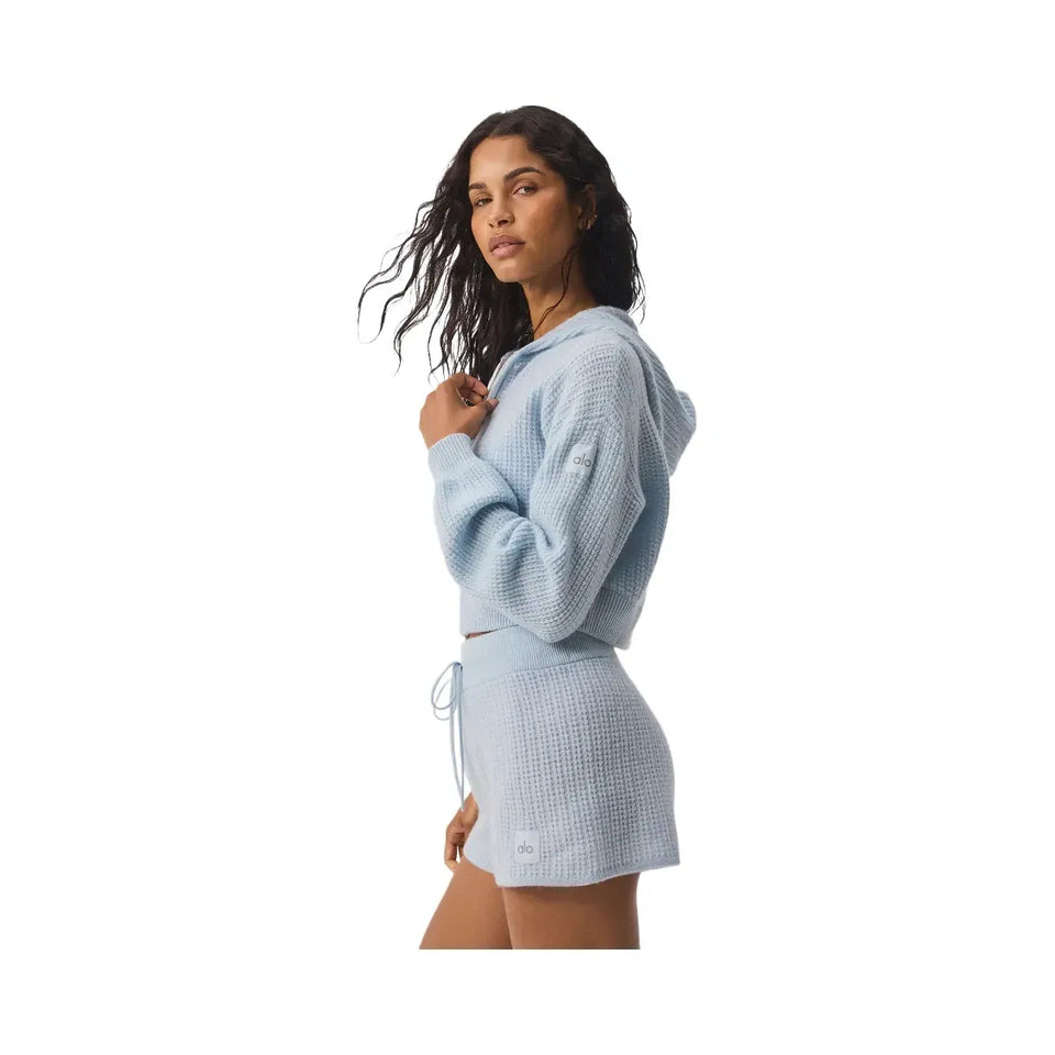 Alo Women's Cashmere Plush Waffle Full Zip Hoodie - Crystal Blue