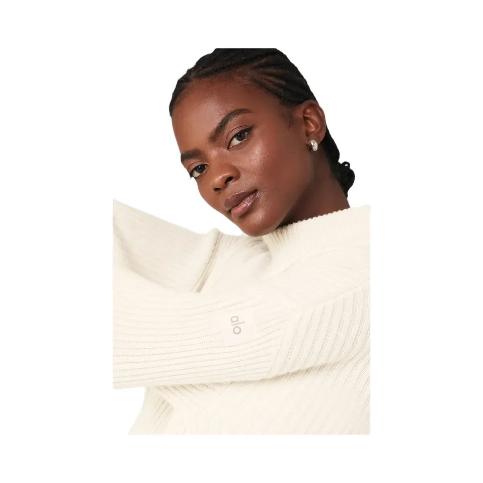 Alo Women's Cashmere Ribbed Winter Dream Mock Neck Coverup - Ivory