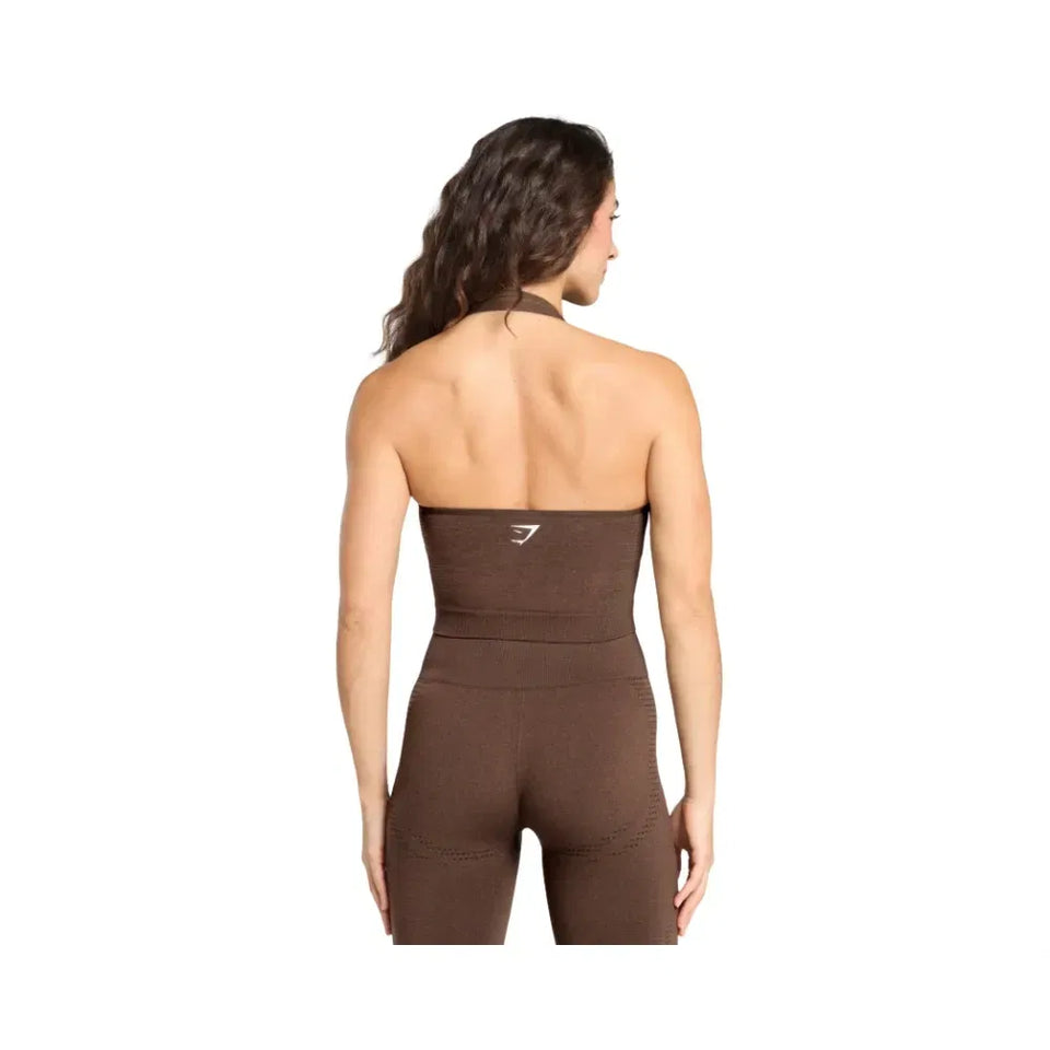 Gymshark Vital Halter Neck Tank With Shelf Crop Top Espresso Marl