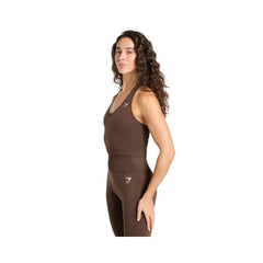 Gymshark Vital Halter Neck Tank With Shelf Crop Top Espresso Marl