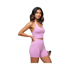 Gymshark Vital Halter Neck Tank With Shelf Crop Top Sour Pink Marl