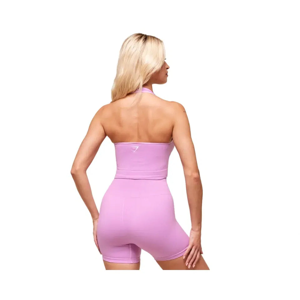 Gymshark Vital Halter Neck Tank With Shelf Crop Top Sour Pink Marl