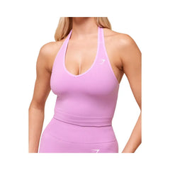 Gymshark Vital Halter Neck Tank With Shelf Crop Top Sour Pink Marl