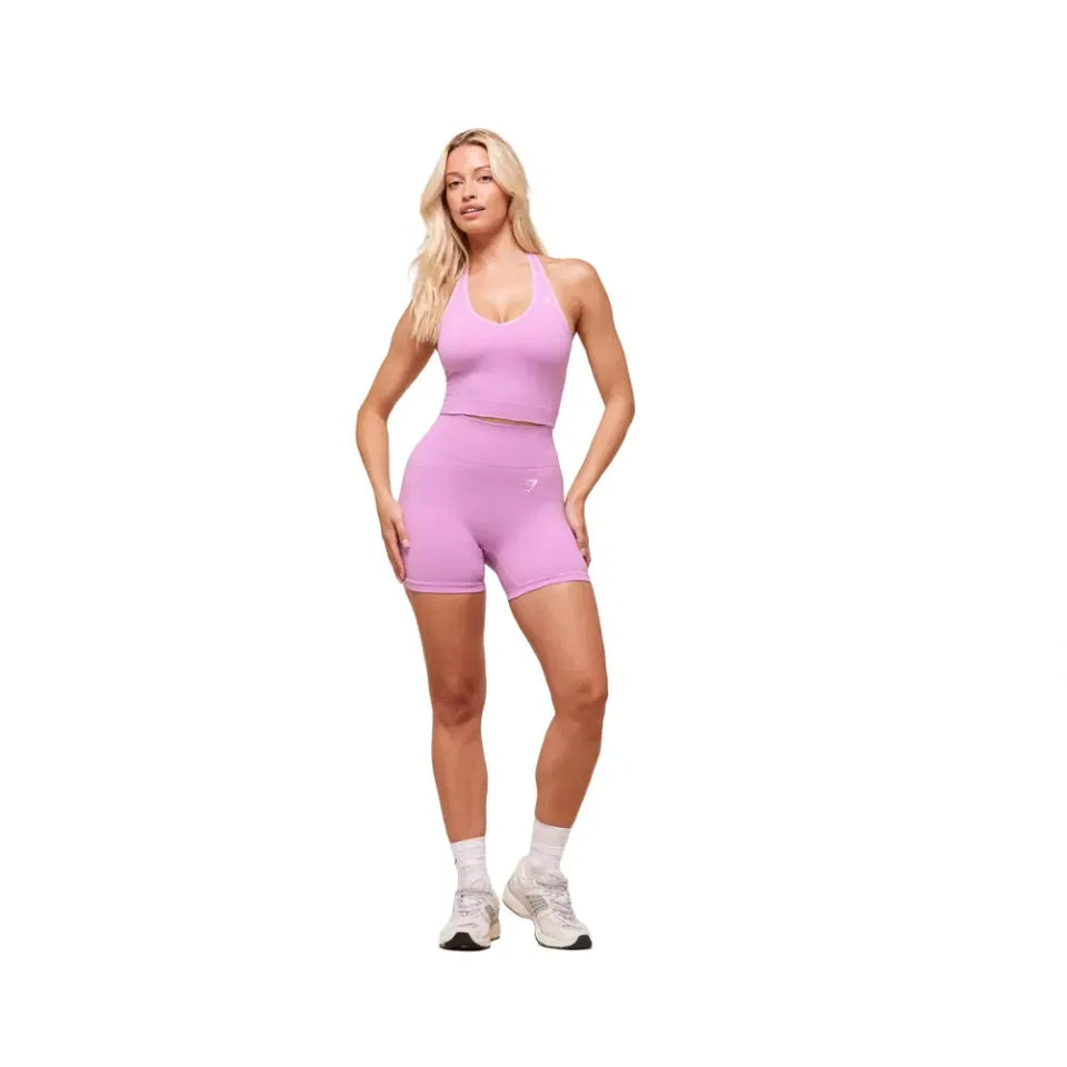 Gymshark Vital Halter Neck Tank With Shelf Crop Top Sour Pink Marl