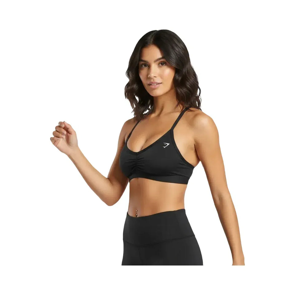 Gymshark Ruched Strappy Sports Bra Light Support Black