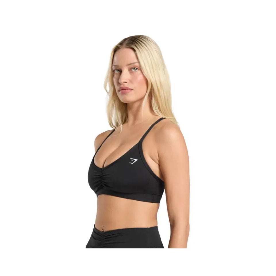 Gymshark Ruched Strappy Sports Bra Light Support Black