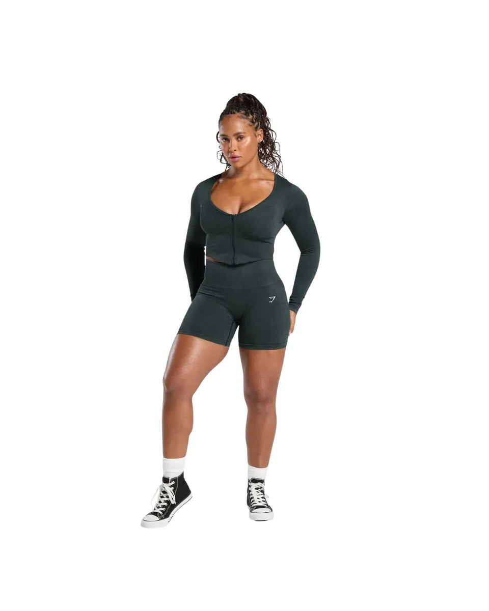 Gymshark Gains Seamless Washed Zip Up Jacket Black