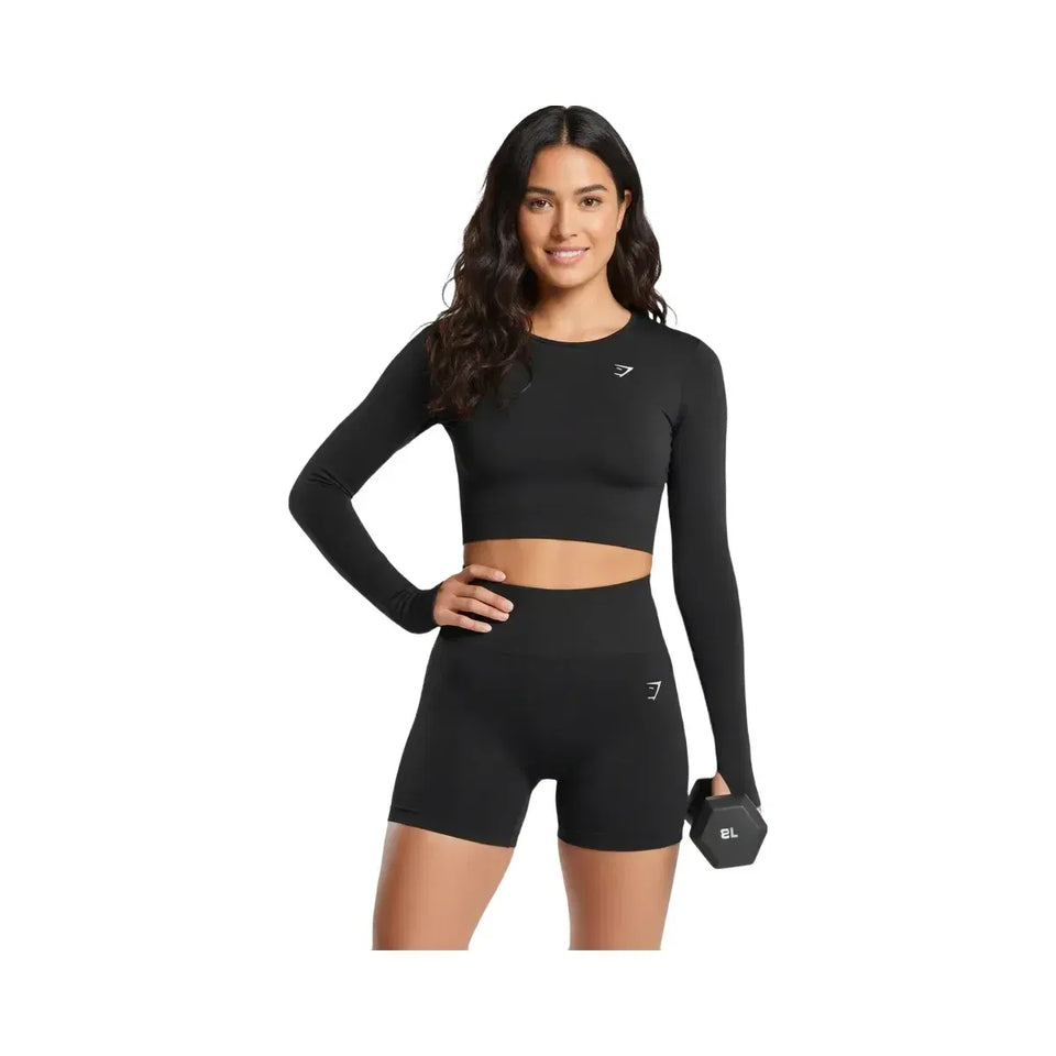 Gymshark Everyday Seamless Long Sleeve Crop Top - Black