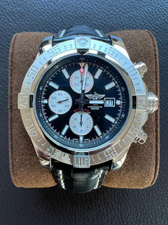 Breitling Super Avenger IINEW & LUXURY - Volcano Black ALLIGATOR strap & folding clasp