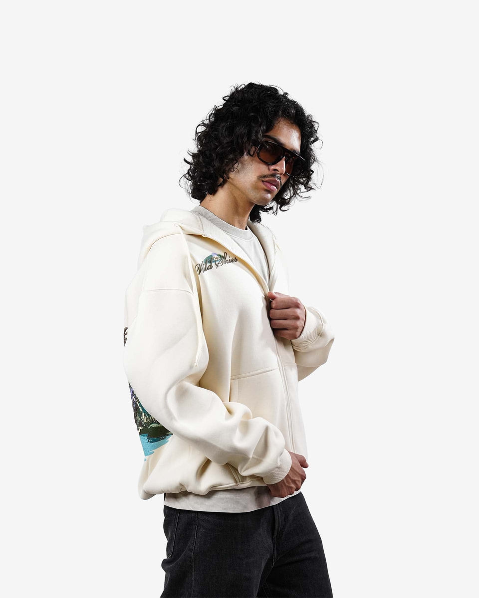 Wild Skies - Off-White Oversized Zipper Hoodie