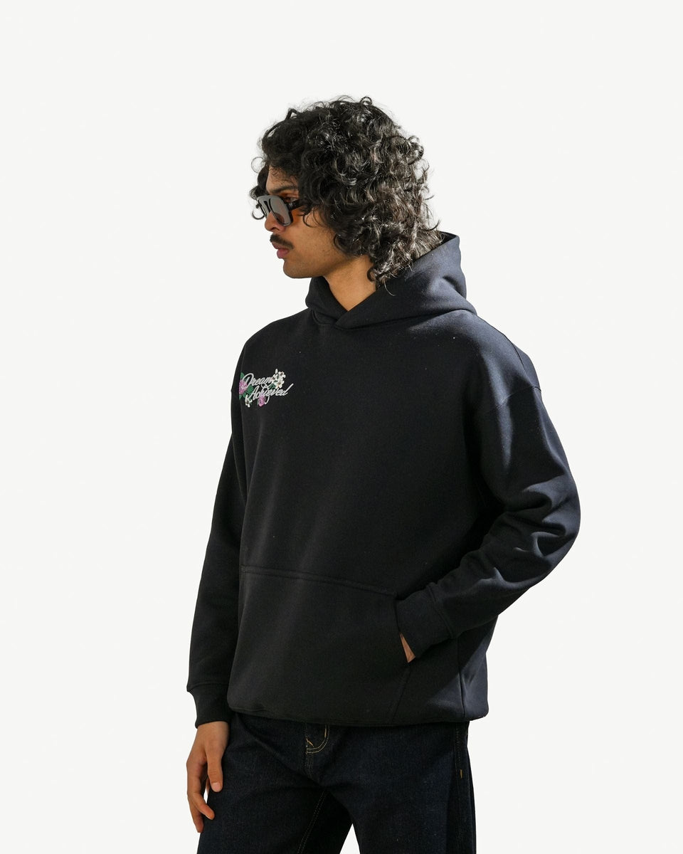 Dream Achieved - Black Oversized Printed Hoodie