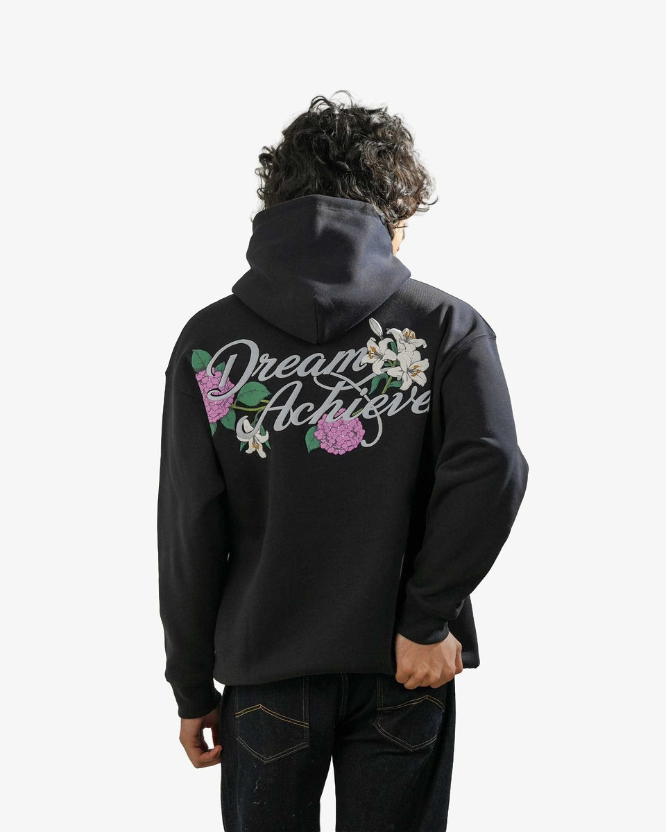 Dream Achieved - Black Oversized Printed Hoodie