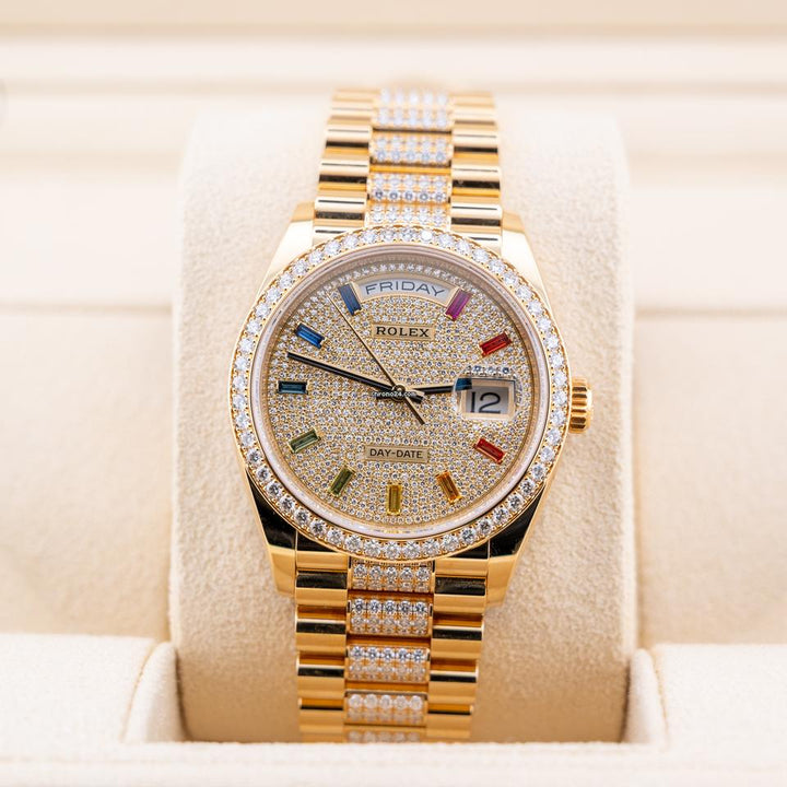 Rolex | Day-Date | 128348RBR | Yellow gold | 36 x 43 mm | Yellow gold | Gold (solid) | Automatic