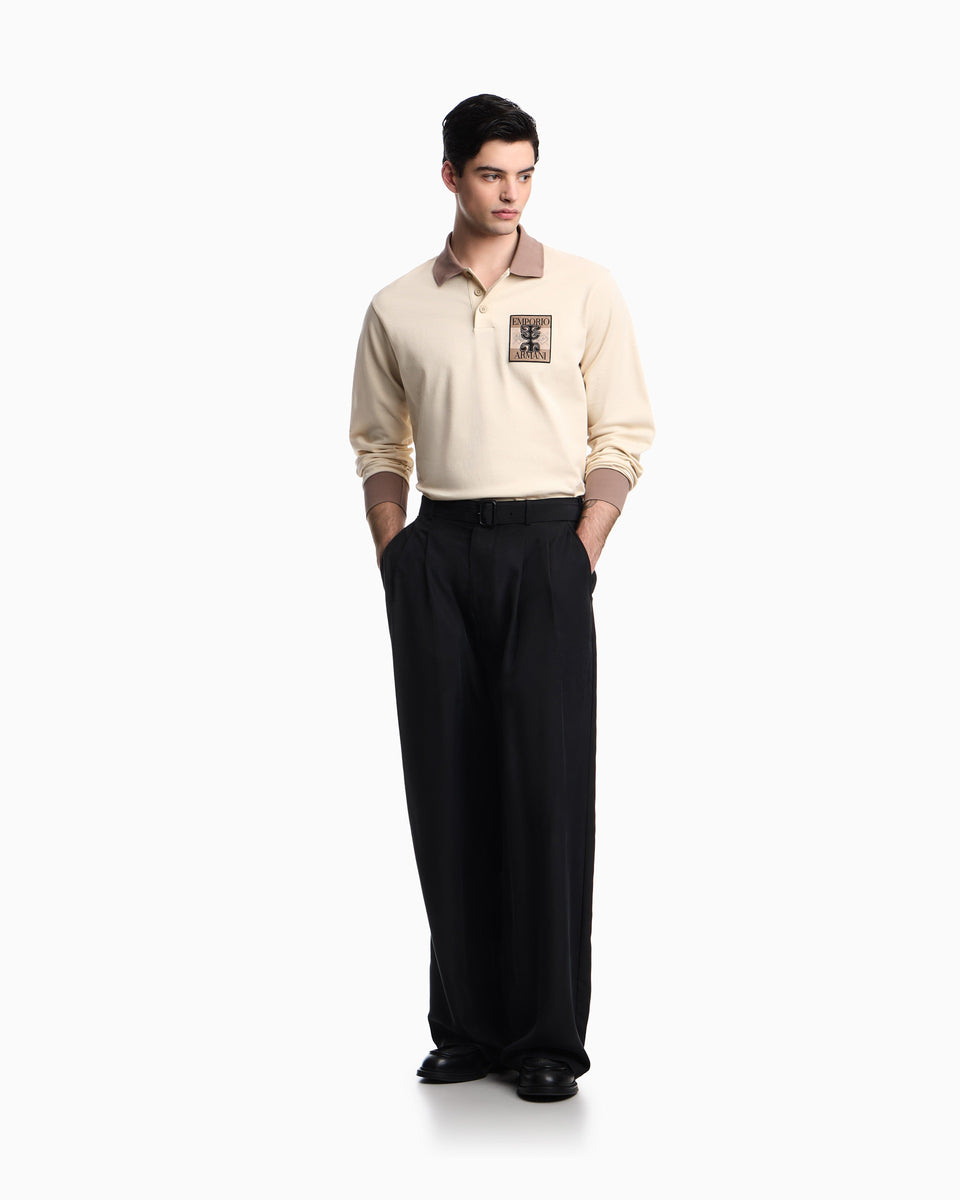Emporio Armani Piqué polo shirt with patch and tribal print