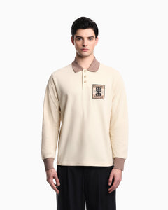 Emporio Armani Piqué polo shirt with patch and tribal print