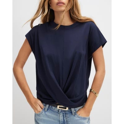 Navy Short Sleeve Twist Front T-Shirt