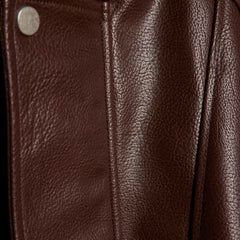 Brown Faux Leather Funnel Neck Jacket