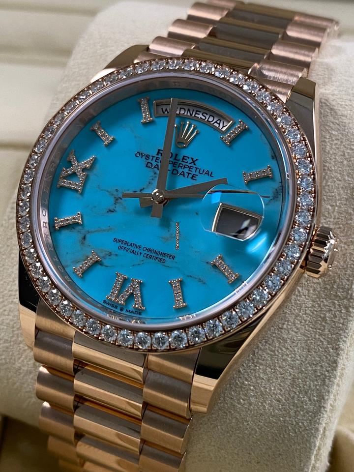 Rolex | Day-Date | 128345RBR | Rose gold | 36 x 43 mm | Rose gold | Turquoise | Automatic